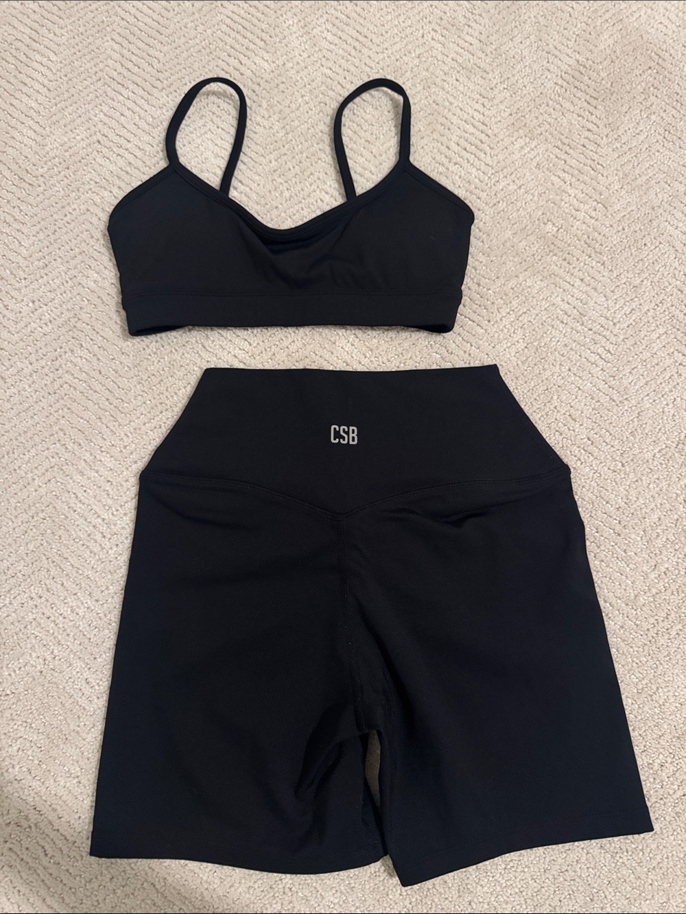 CSB Black High-Rise Bike Shorts and Sport Bra